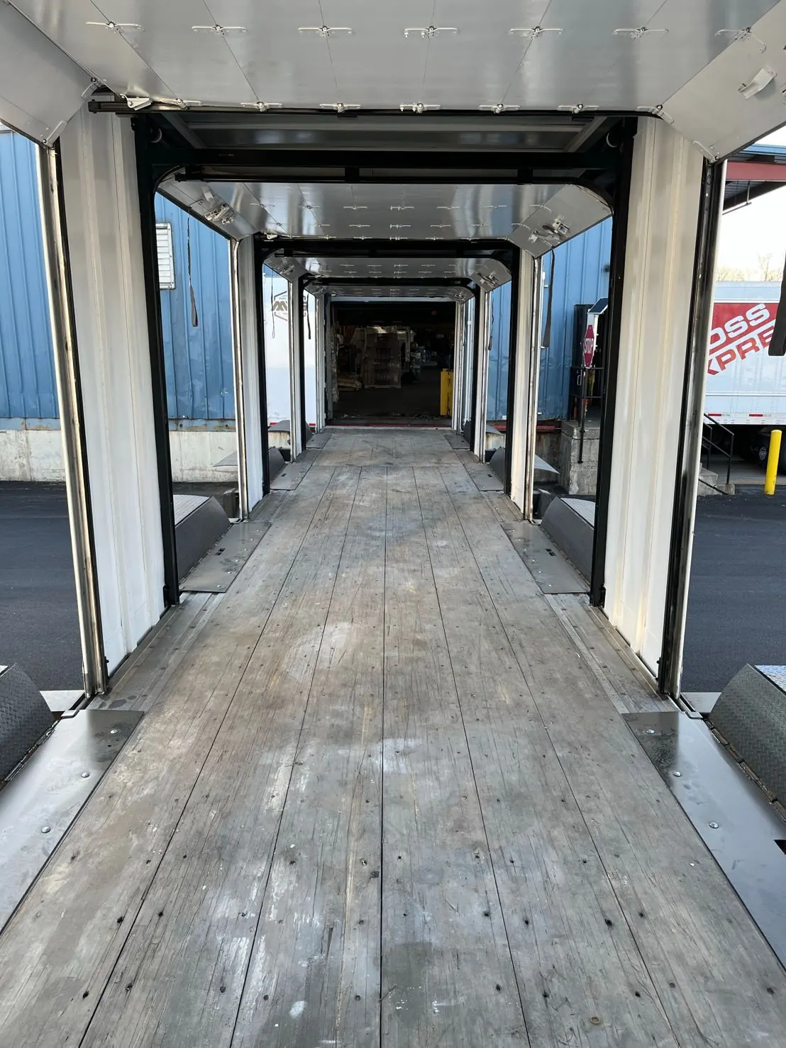 Interior of an eight-door mobile dock trailer